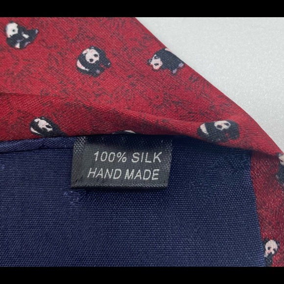 Kai Long Red Silk Handmade Panda Print Tie - Picture 11 of 12